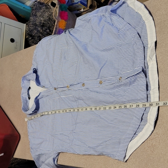 Zara Blue White Stripe Top 3/4 Sleeve With Gold Oversized Button Down Size XS - Picture 17 of 17